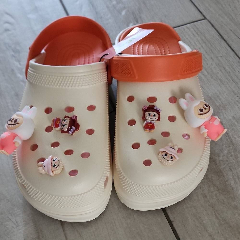 J.O.A. Cream and Orange‎ Sandals with Playful Charms